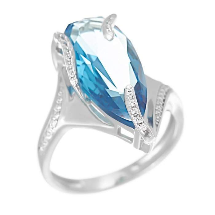 Кольцо из серебра с куб. цирконием и ситаллом (Арт.cz-r1189-x-w-lbg-x-w)