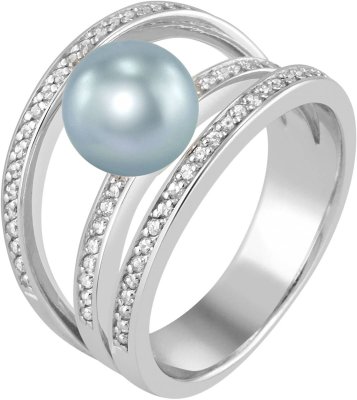 Кольцо из серебра с жемчугом и куб. цирконием (Арт.ahr-2-8-27-s)