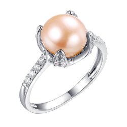Кольцо из серебра с жемчугом и фианитом (Арт.pi-r02898-x-w-pnp-x-w)