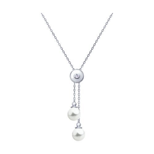Колье из серебра с жемчугом и фианитом (Арт.94070662)