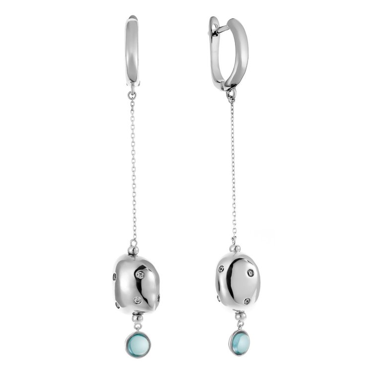 Серьги из серебра с куб. цирконием и ситаллом (Арт.rb-e366-3-x-w-ob34-x-w)