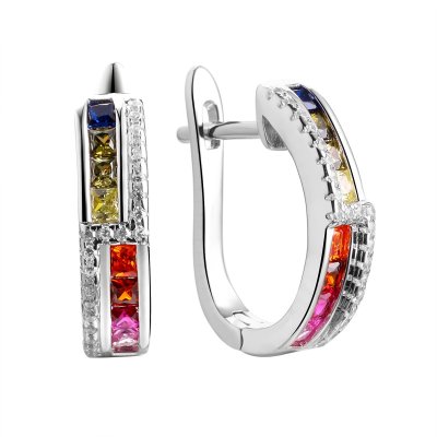 Серьги из серебра с корундом и фианитом (Арт.sl-e01472-x-w-mix3-x-w)