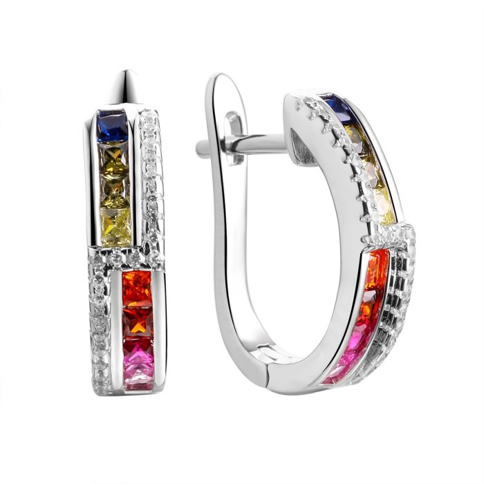 Серьги из серебра с корундом и фианитом (Арт.sl-e01472-x-w-mix3-x-w)