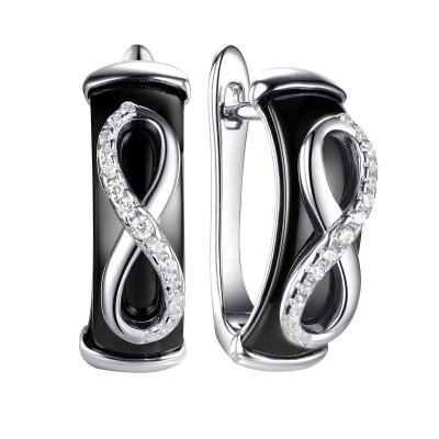 Серьги из серебра с керамикой и фианитом (Арт.tc-e00135-b-w-x-x-w)