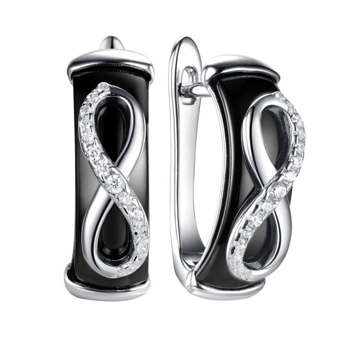 Серьги из серебра с керамикой и фианитом (Арт.tc-e00135-b-w-x-x-w)