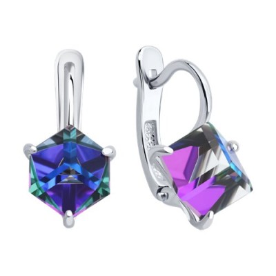 Серьги из серебра с кристаллами «Гекса Иридиум» Соколов (арт.94-120-02383-3)