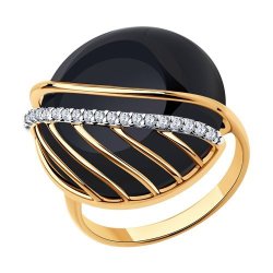 Кольцо из золочёного серебра с агатом и фианитами (Арт.83010062)