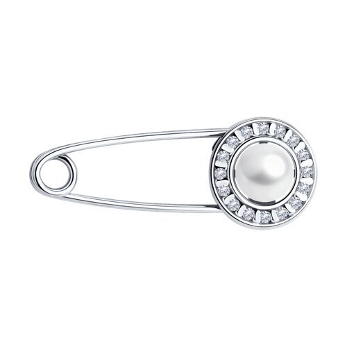 Брошь из серебра с жемчугом и фианитами (Арт.94-340-02641-1)