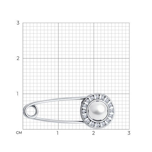 Брошь из серебра с жемчугом и фианитами (Арт.94-340-02641-1)
