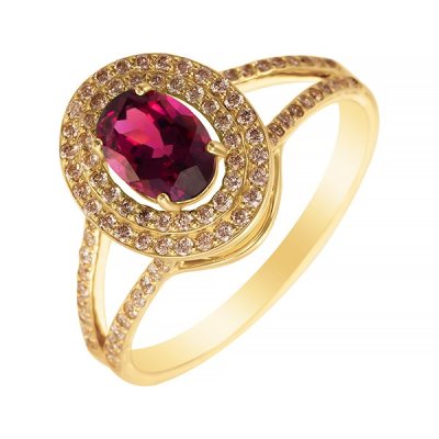Кольцо из золота с бриллиантом и турмалином (Арт.khae_1002_ko_dn_tur_yg)