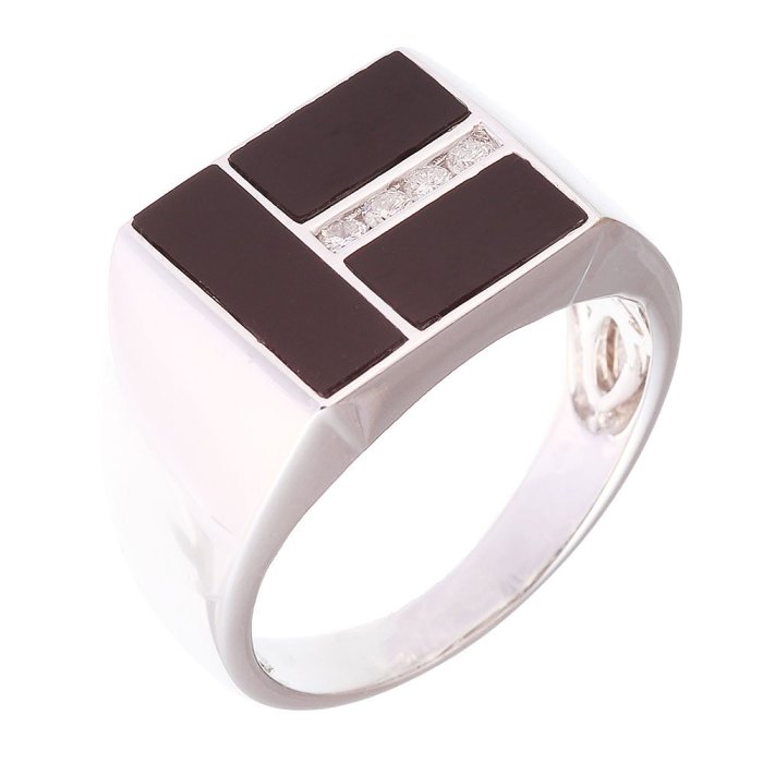 Кольцо из белого золота с бриллиантом и ониксом (Арт.la0025r-w_bo-10.5_ox_wg)