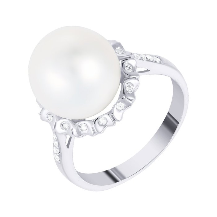 Кольцо из белого золота с бриллиантом и жемчугом (Арт.r01452pl4ws_wp_wg)