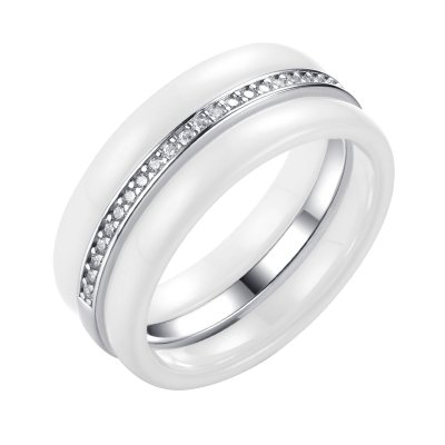 Кольцо из серебра с керамикой и фианитом (Арт.tc-r00315-w-w-x-x-w)