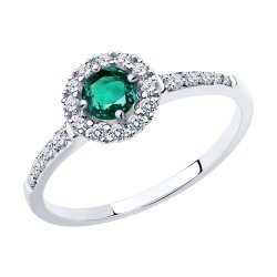 Кольцо из белого золота с бриллиантами и изумрудом (Арт.3010609-3)