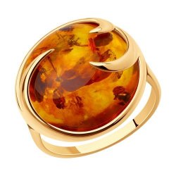 Кольцо из золочёного серебра с янтарём (Арт.93-310-00840-2)