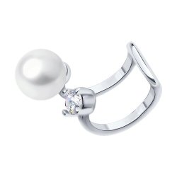 Серьга из серебра с синтетическим жемчугом и фианитом (Арт.94170356)