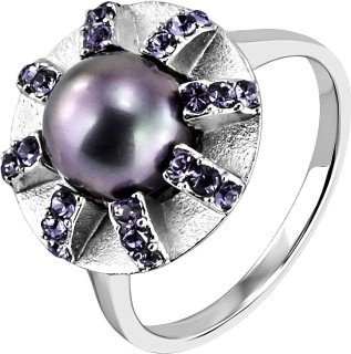 Кольцо стальное с жемчугом и кристаллами Swarovski Daystar Misaki (арт.ms_qcrrdaystarpurpl-s)