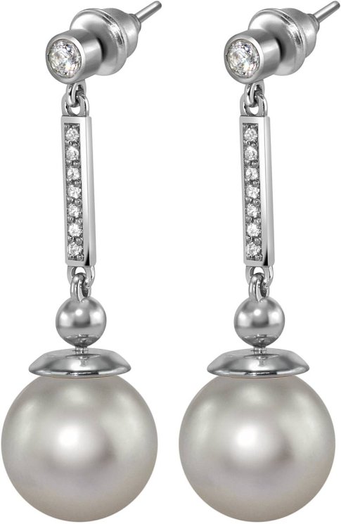 Серьги из серебра с жемчугом и кристаллом swarovski (Арт.aas-6-b-12-28-s)