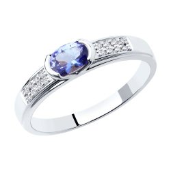 Кольцо из белого золота с бриллиантами и танзанитом (Арт.6014165-3)