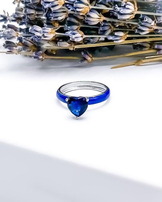 Кольцо серебряное с куб. цирконием и эмалью «Синие крылья» Myjewels (арт.0120)