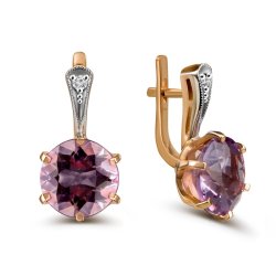 Серьги из золота с аметистом и бриллиантом Русские Самоцветы (Арт.88797)