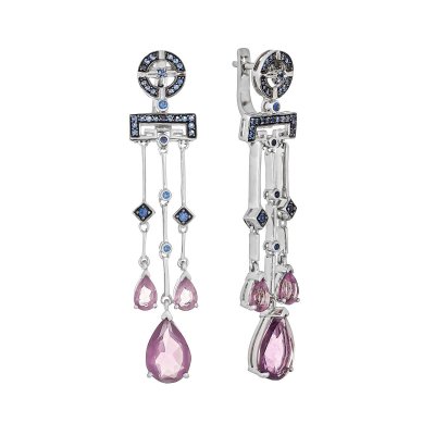 Серьги из серебра с кварцем и куб. цирконием (Арт.as-e01125-x-w-am-x-bl)