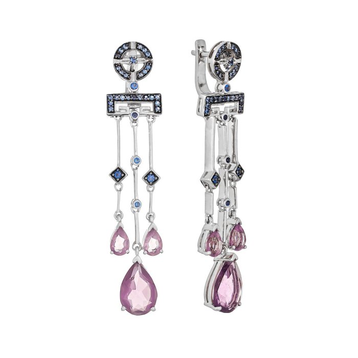 Серьги из серебра с кварцем и куб. цирконием (Арт.as-e01125-x-w-am-x-bl)