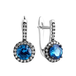 Серьги серебряные с топазом и фианитами «Лазурный Рассвет» Fresh Jewelry (арт.CZ-E00926-X-WB-LB-X-W)