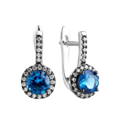 Серьги из серебра с топазом и фианитом (Арт.cz-e00926-x-wb-lb-x-w)