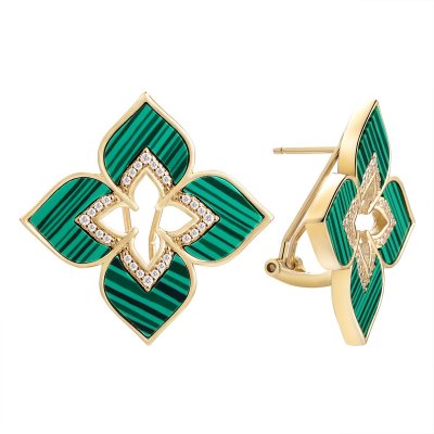 Серьги из серебра с малахитом и фианитом (Арт.cz-e04311-x-l-mal-x-w)