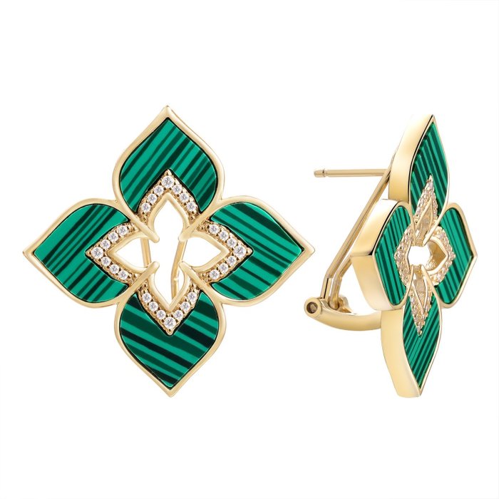 Серьги из серебра с малахитом и фианитом (Арт.cz-e04311-x-l-mal-x-w)