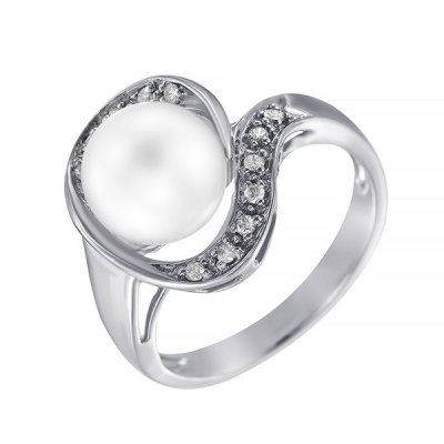 Кольцо из белого золота с бриллиантом и жемчугом (Арт.aasr1622_ko_ww_wg)
