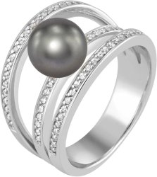 Кольцо из серебра с жемчугом и кристаллом swarovski (Арт.ahr-2-8-31-s)