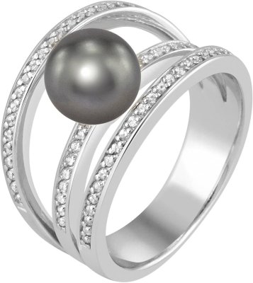 Кольцо из серебра с жемчугом и куб. цирконием (Арт.ahr-2-8-31-s)