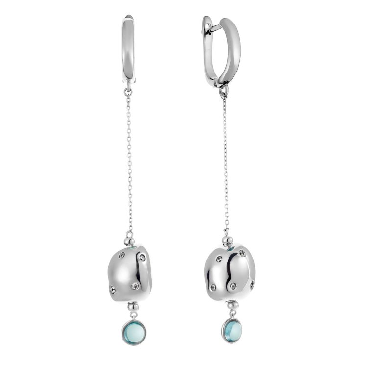 Серьги из серебра с куб. цирконием и ситаллом (Арт.rb-e366-4-x-w-ob26-x-w)