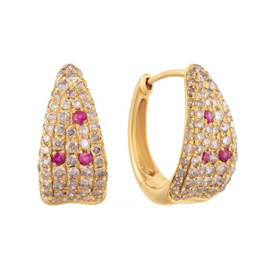 Серьги из золота с бриллиантами и рубинами «Аура Рубинов» JV Gold (арт.E25641_SR_DN_RU_YG)