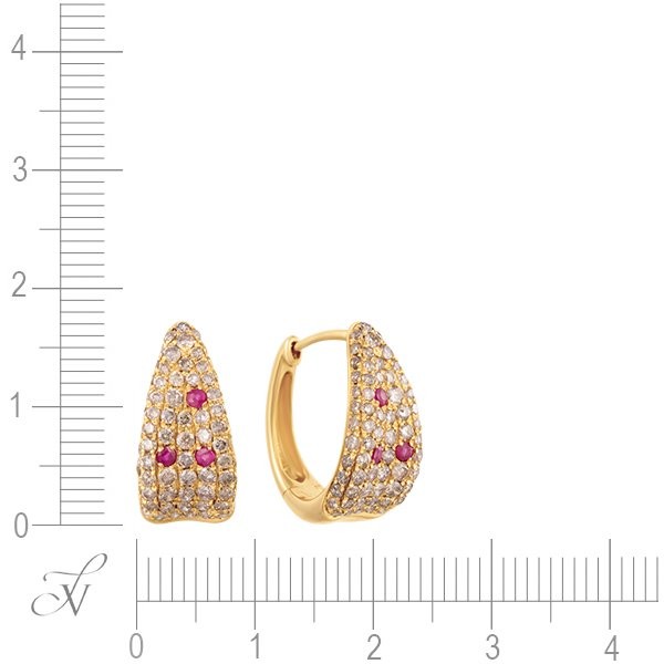 Серьги из золота с бриллиантами и рубинами «Аура Рубинов» JV Gold (арт.E25641_SR_DN_RU_YG)