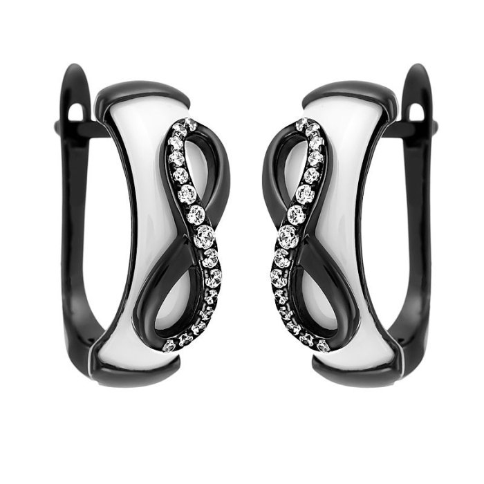 Серьги из серебра с керамикой и куб. цирконием (Арт.tc-e00135-w-b-x-x-w)