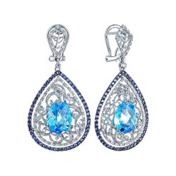 Серьги из белого золота с бриллиантом и сапфиром (Арт.er-32114_sr_sa_bt_wg)
