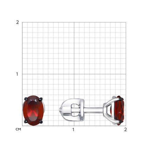 Серьги-пусеты из серебра с гранатами (Арт.92021092)