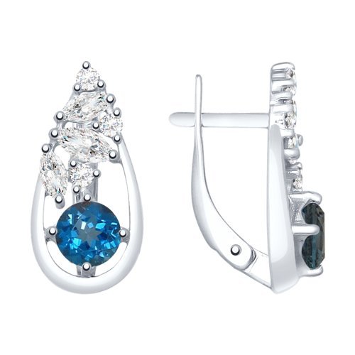 Серьги из серебра с лондон топазами и фианитами (Арт.92021843)