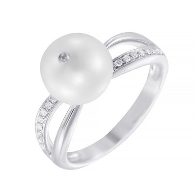 Кольцо из белого золота с бриллиантом и жемчугом (Арт.mr86417t-1_wp_wg)