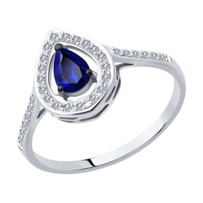 Кольцо из белого золота с бриллиантами и сапфиром (Арт.2011140)