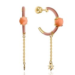 Серьги из золота с бриллиантом и кораллом Русские Самоцветы (Арт.88853_k)