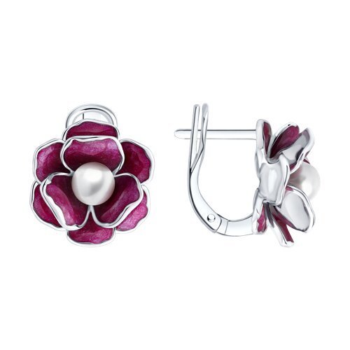 Серьги из серебра с синтетическим жемчугом и эмалью (Арт.94027279)