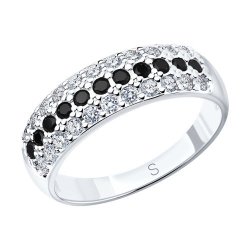 Серебряное кольцо с черными фианитами (Арт.94010063)