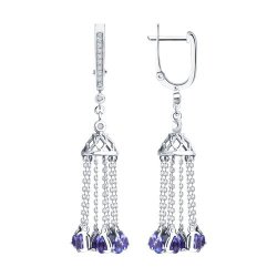 Серьги из белого золота с бриллиантами и танзанитами (Арт.6024475-3)