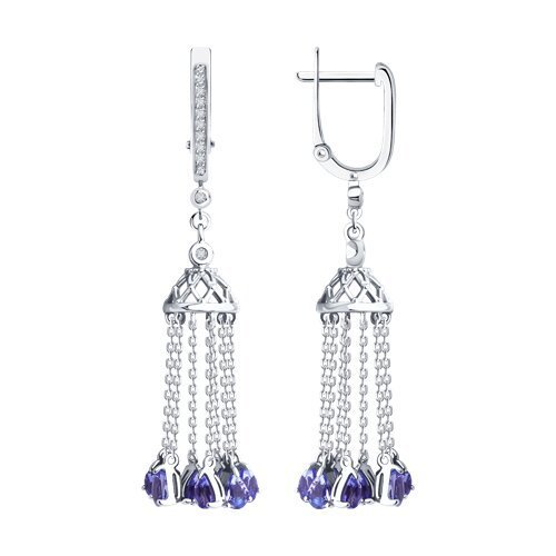 Серьги из белого золота с бриллиантами и танзанитами (Арт.6024475-3)