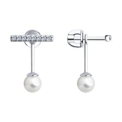 Серьги из серебра с жемчугом и фианитами (Арт.94024975)