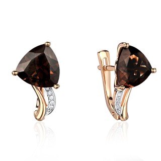 Серьги золотые с раухтопазом и фианитами «Триумф заката» Magic Stones (арт.01С315357-7)